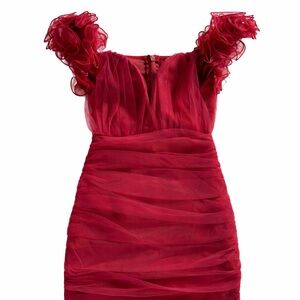 Off Shoulder Bandage Mini Dress with Ruffled Sleeve